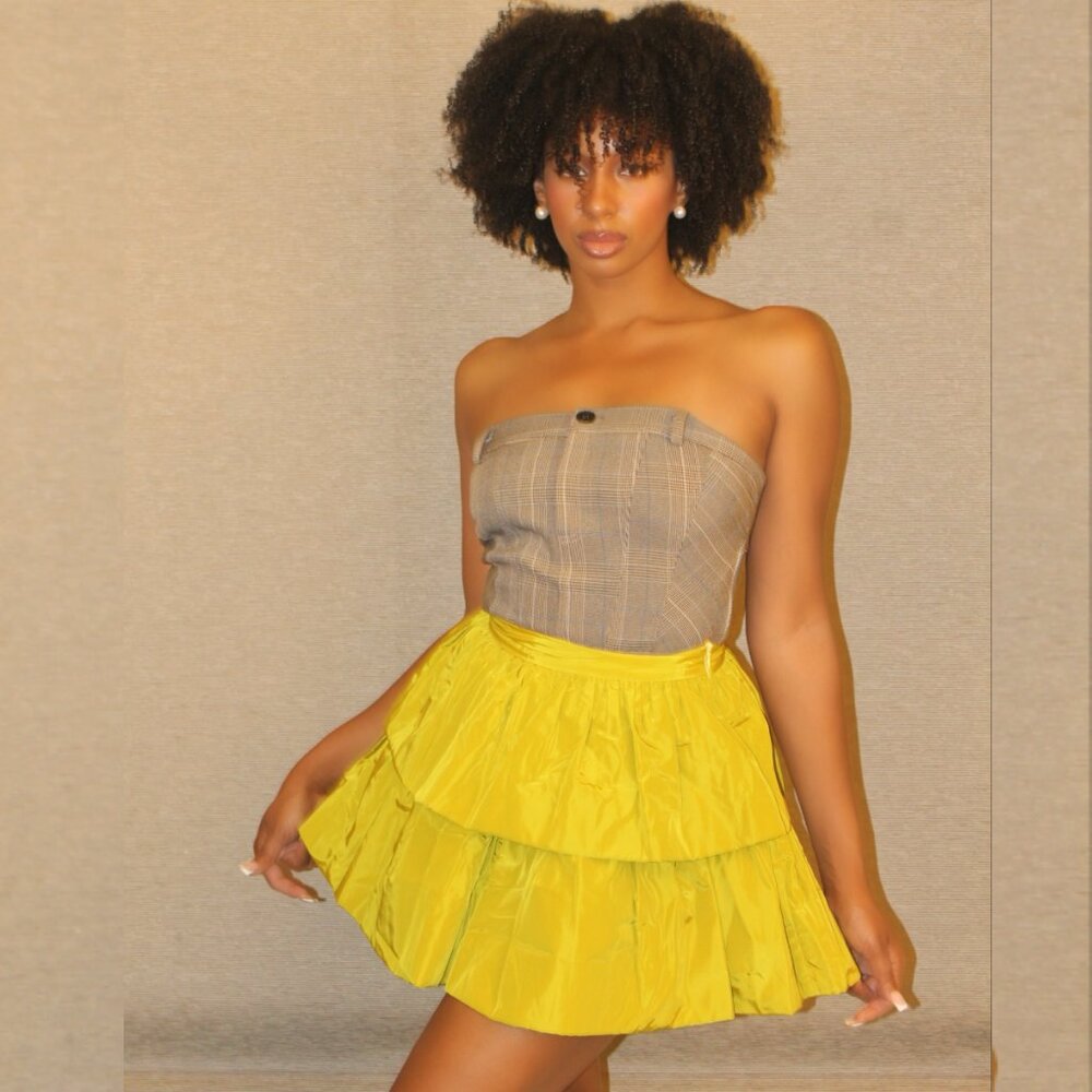 SMALL Yellow-green Layered Mini Skirt (6)